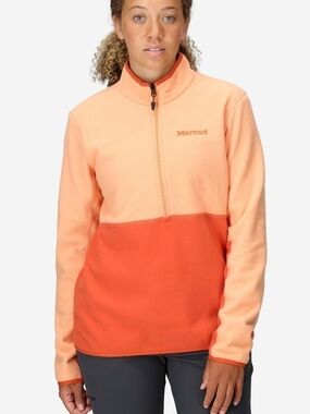 Marmot Two-Tone Peach and Bright Orange Half-Zip Fleece Pullover
